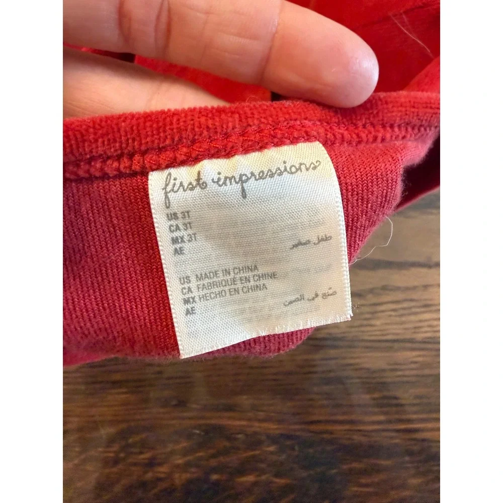 First Impressions Velour Outfit Toddler 3T Red Ruffle Collar Christmas Set